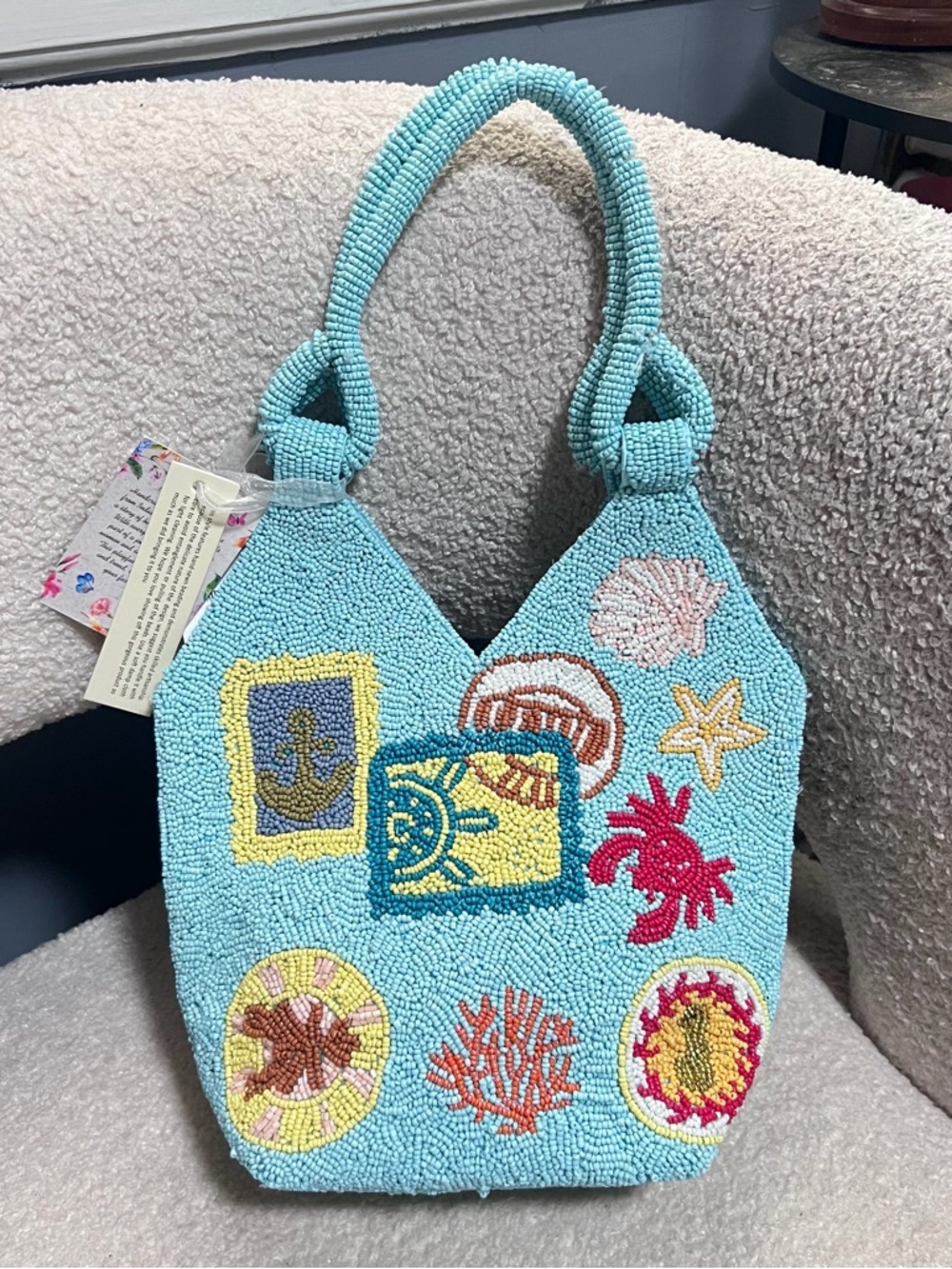 NEW Handcrafted In India Ocean Theme Beaded Hobo Style Bag